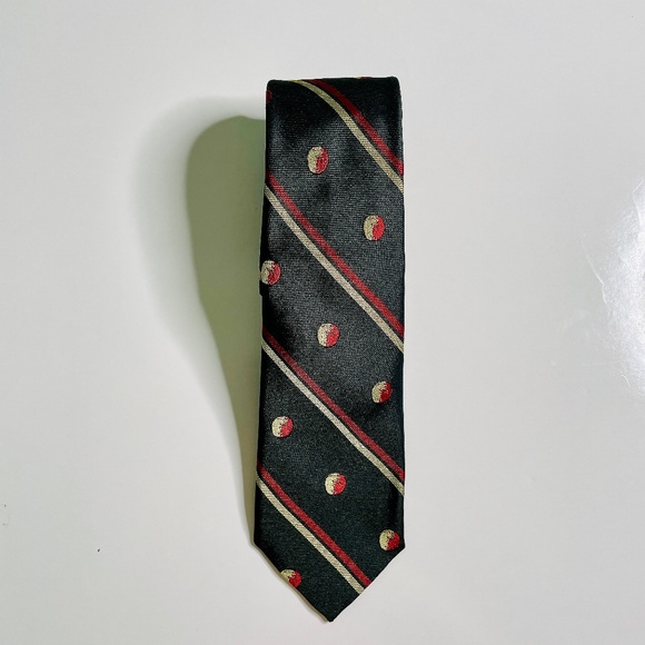 Gant by Michael Bastian Black Red Gold Stripe & Circle Dot Pattern Slim Silk Tie - Picture 3 of 10